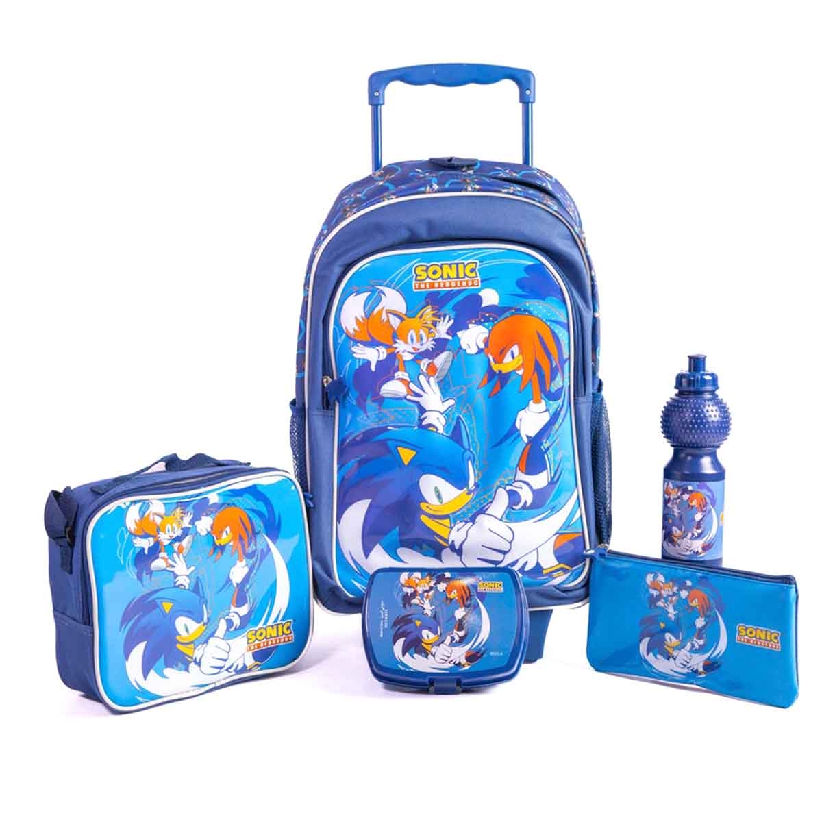 Sonic 18" Trolley Bag School Set with Lunch Bag, Pencil Case, Water Bottle & Lunch Box