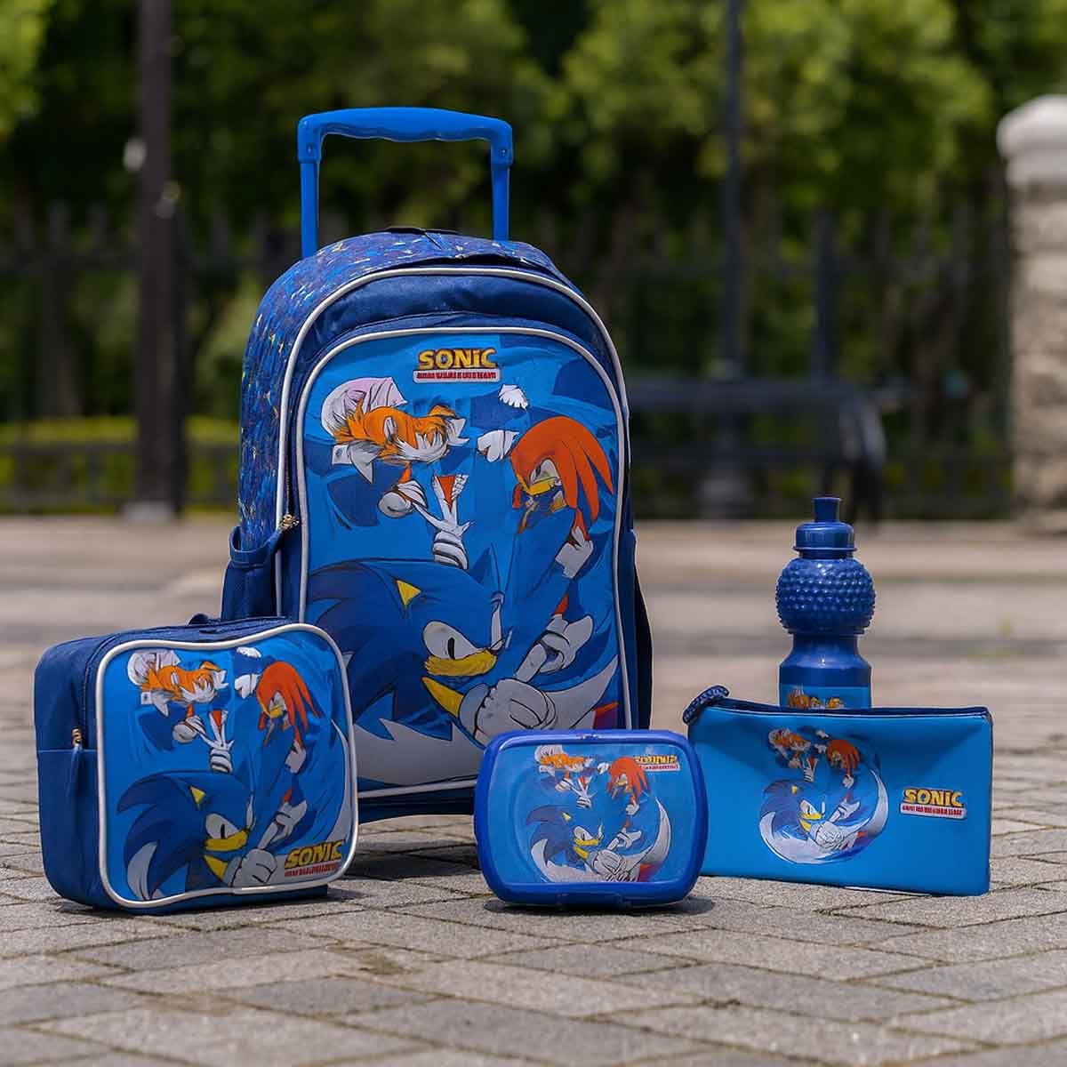 Sonic 18" Trolley Bag School Set with Lunch Bag, Pencil Case, Water Bottle & Lunch Box