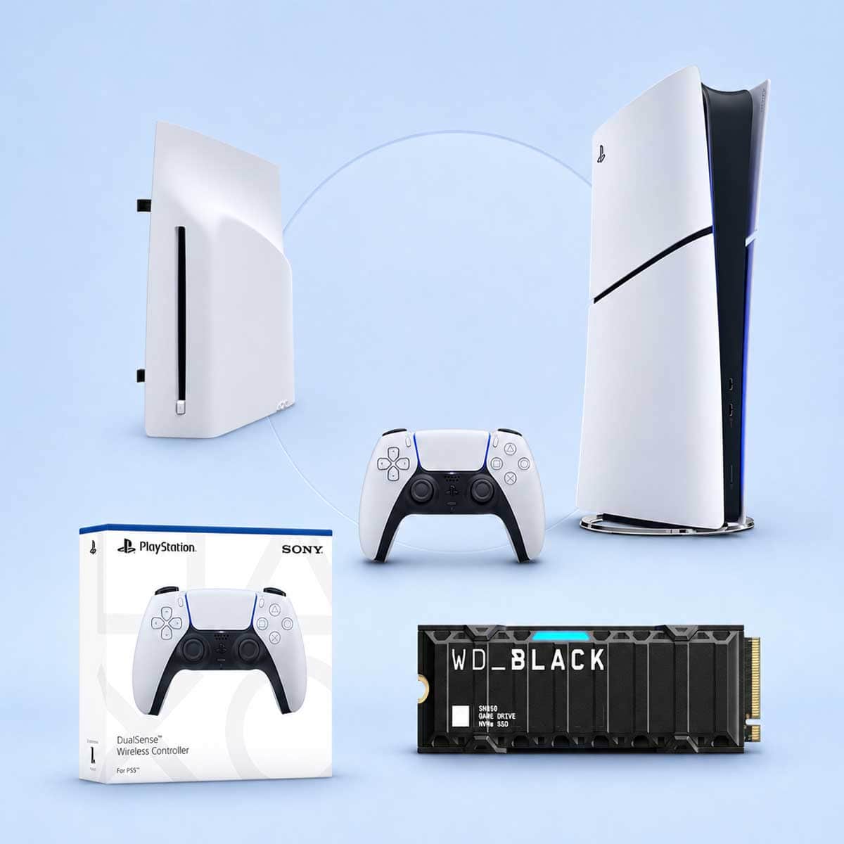 Sony PlayStation5 KSA Version Slim Digital Edition 825 GB Console+Western Digital 1TB SN850 NVMe SSD+DualSense Wireless Controller+PlayStation 5 Disc Drive Bundle