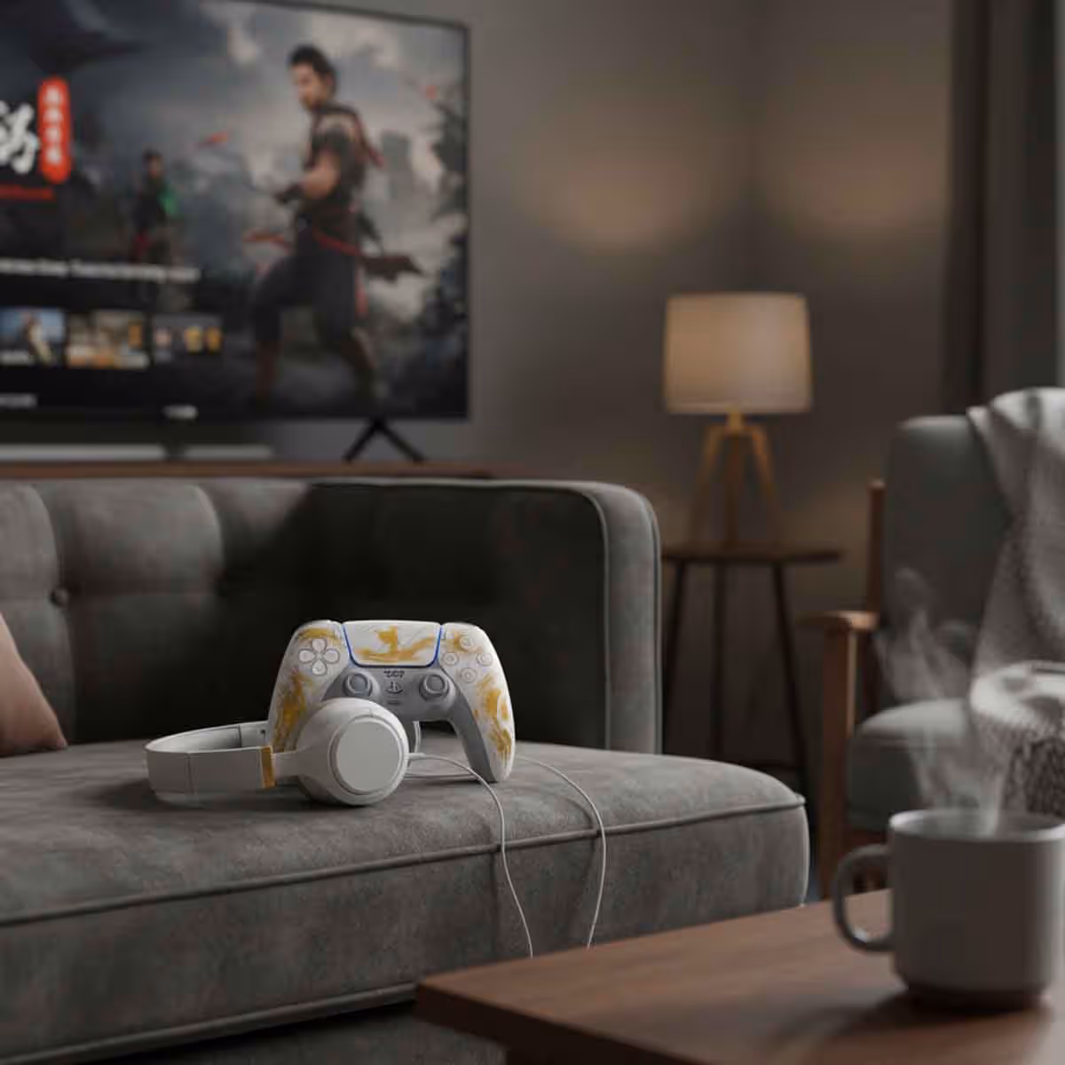 Sony PlayStation5 KSA Version Slim Digital Edition 825 GB Console with Ghost of Yotei Gold Limited Edition DualSense Wireless Controller Bundle