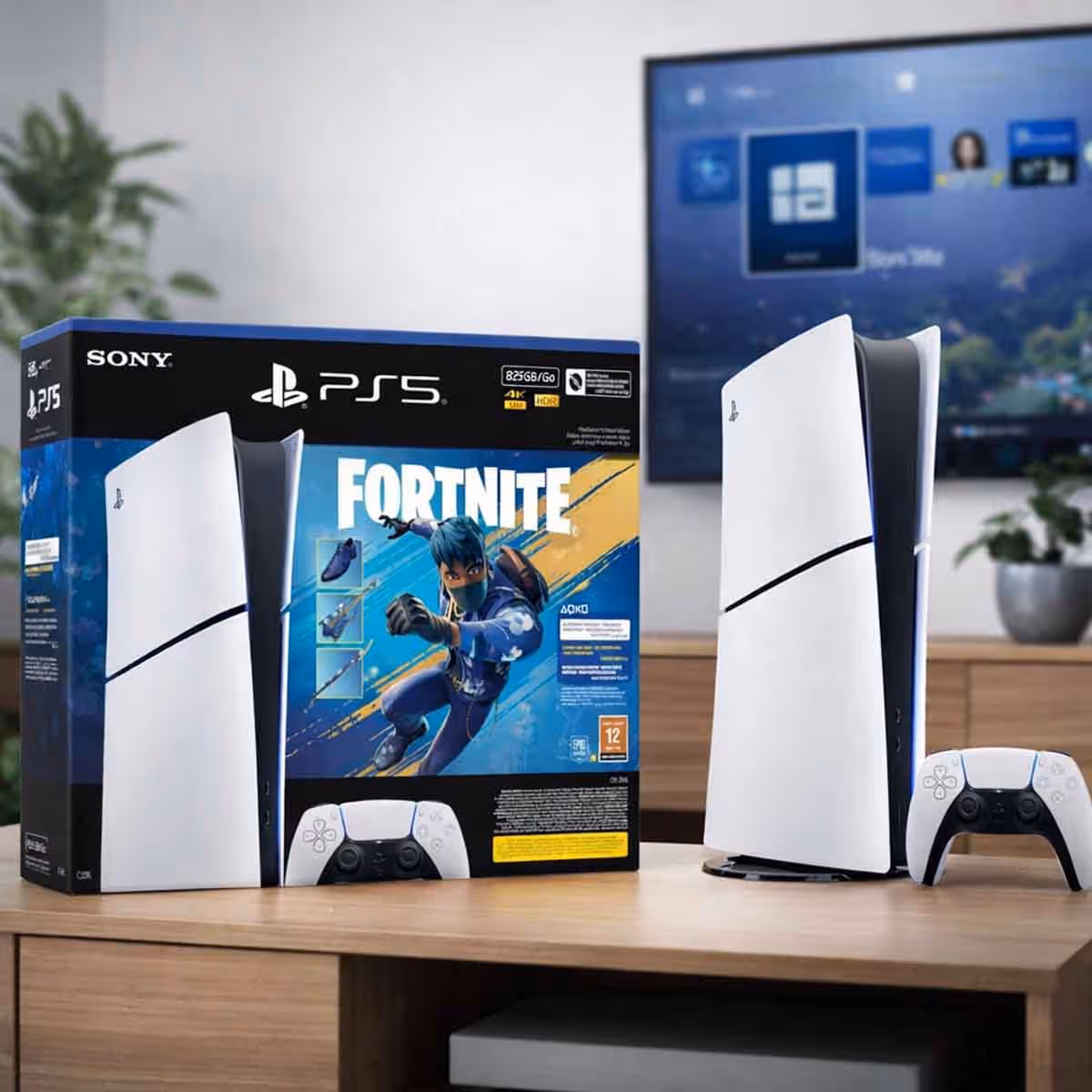 سوني بلايستيشن 5 الإصدار الرقمي سعة 825 جيجابايت مع فورتنايت فلاورينغ كايوس (نسخة السعودية) حزمة