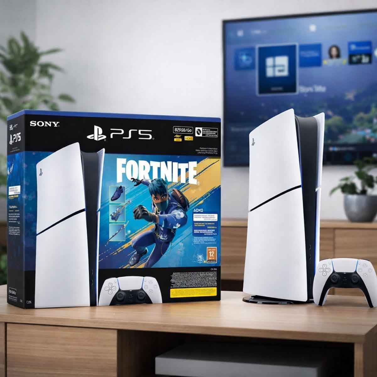 سوني بلايستيشن 5 الإصدار الرقمي سعة 825 جيجابايت مع فورتنايت فلاورينغ كايوس (نسخة السعودية) حزمة