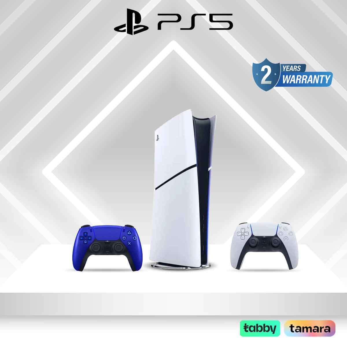 سوني بلايستيشن 5 نسخة السعودية الإصدار الرقمي سعة 1 تيرابايت مع حزمة وحدة تحكم لاسلكية دوال سينس كوبالت بلو