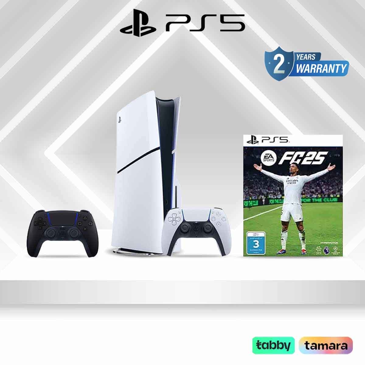 سوني بلايستيشن 5 سليم إصدار القرص مع وحدة تحكم أسود إضافية وحزمة إف سي 25