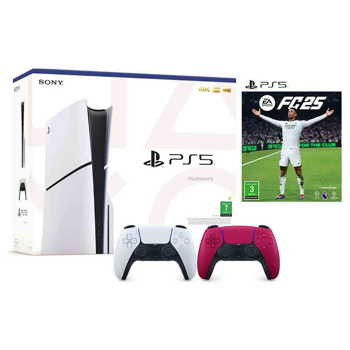 Sony PS5 Slim Disc with Additional Red Controller + FC 25 KSA Version Bundle