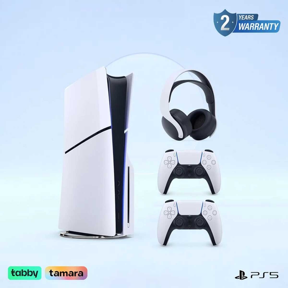 Sony PS5 Slim Disc (KSA Version) with 2 DualSense Wireless Controller and Pulse 3D Headset Bundle