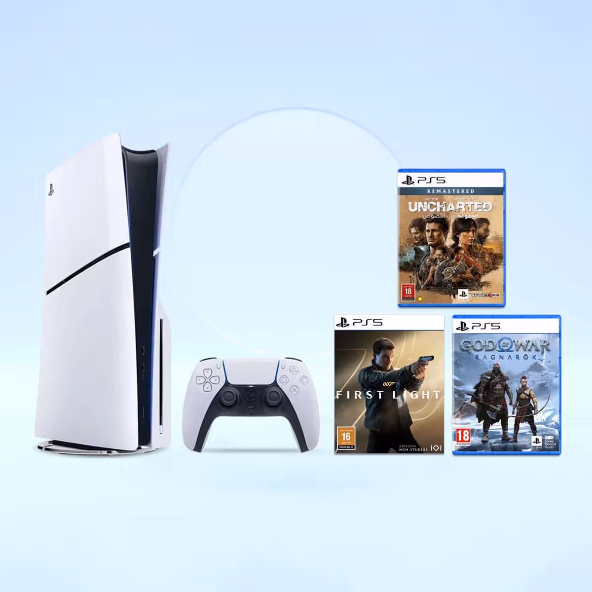 Sony PS5 Blu-Ray Disc 1TB Console with God of War: Ragnarok + Uncharted: Legacy of Thieves + 007 First Light Games Bundle