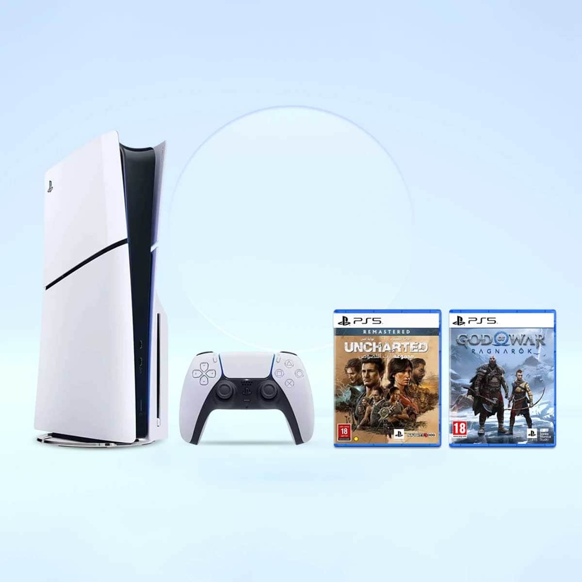 Sony PS5 Blu-Ray Disc 1TB Console with God of War: Ragnarok + Uncharted: Legacy of Thieves Games Bundle
