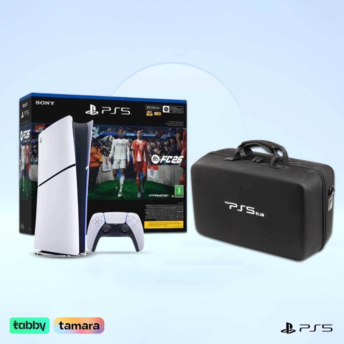 Sony PS5 Digital Edition 825GB & EA Sports FC26 (KSA Version) with Travel Storage Bag Bundle