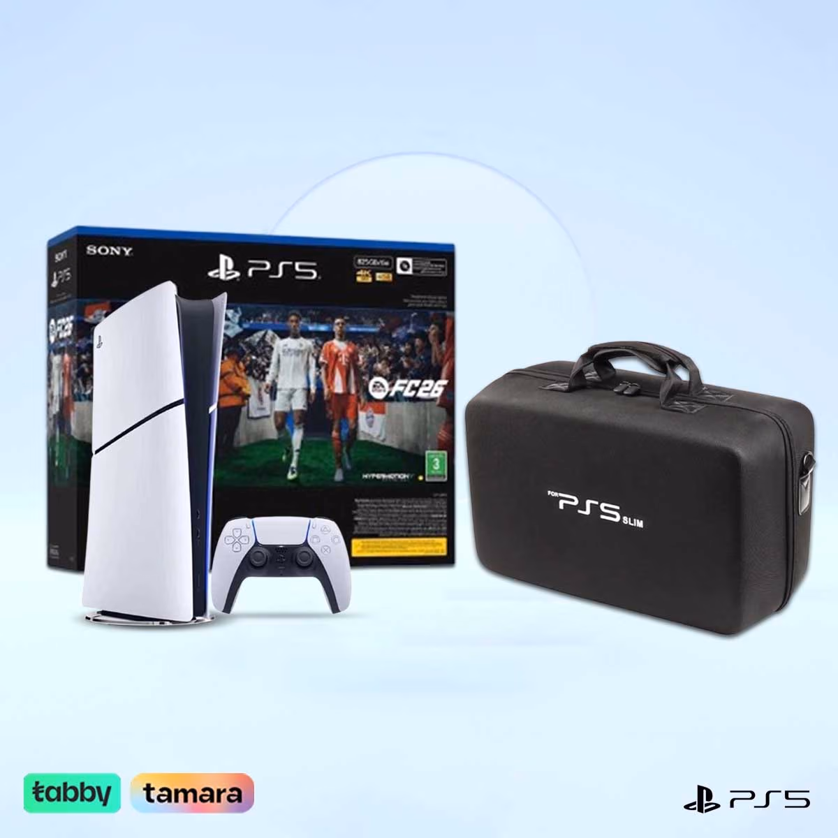 Sony PS5 Digital Edition 825GB & EA Sports FC26 (KSA Version) with Travel Storage Bag Bundle