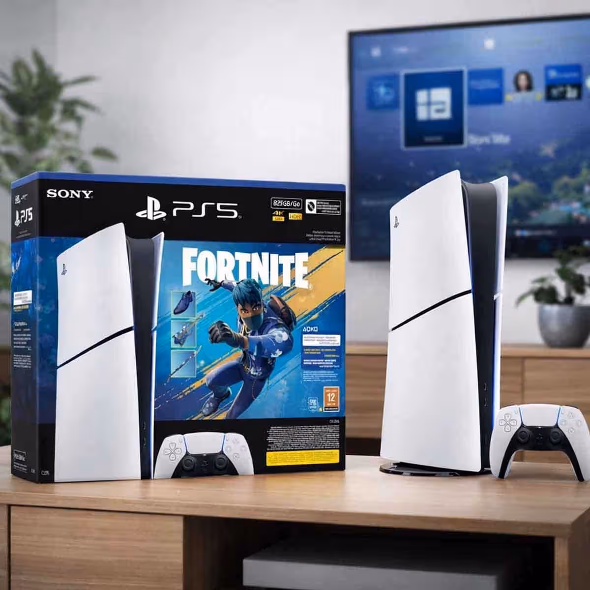 Sony PS5 Digital Edition 825GB & Fortnite Flowering Chaos (KSA Version) with PS5 Disc Drive Bundle