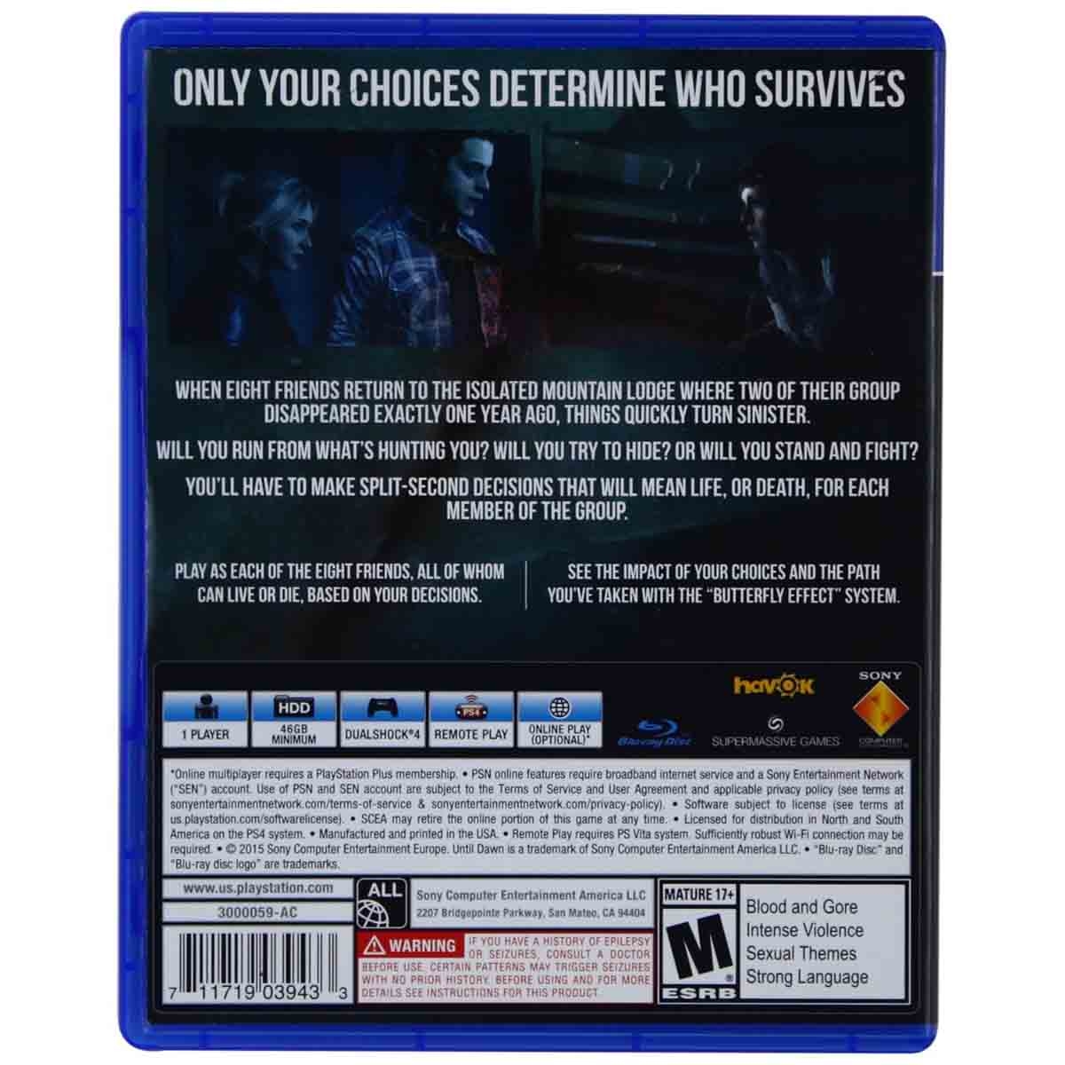 Sony Until Dawn (International Version) Video Game for PlayStation 4