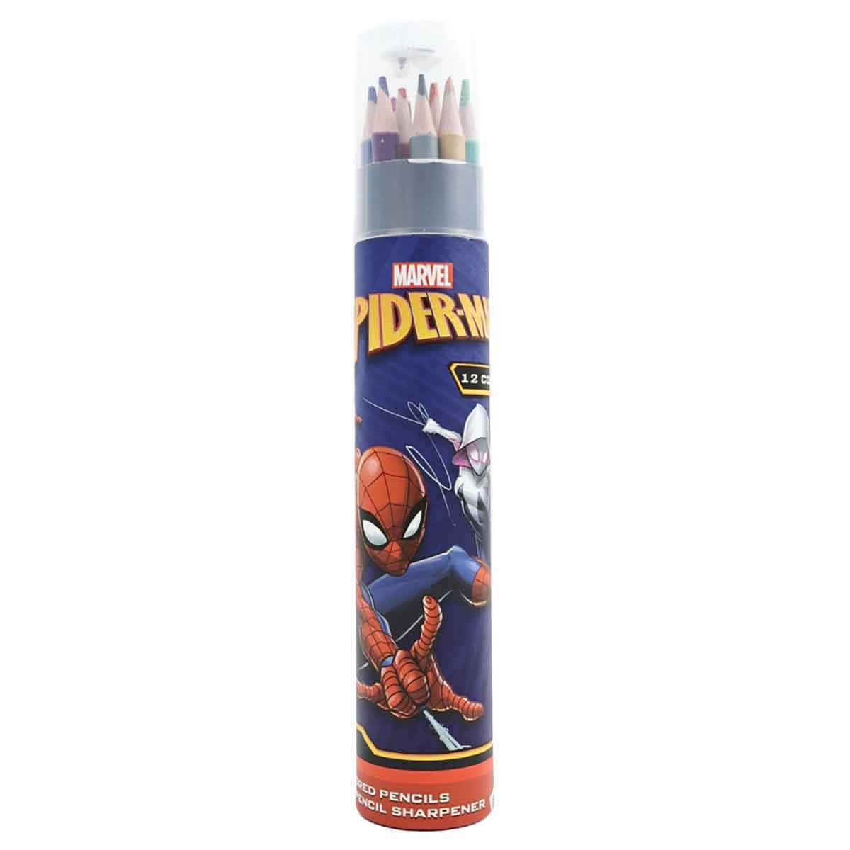 Spider-Man 12 Coloured Pencils with Sharpener Unisex, 3-4 Years