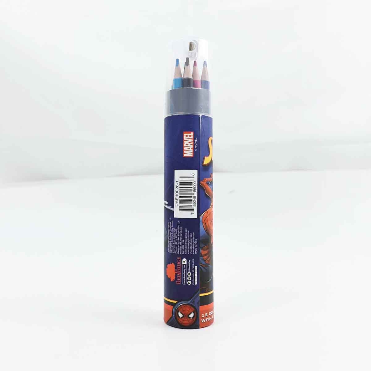 Spider-Man 12 Coloured Pencils with Sharpener Unisex, 3-4 Years