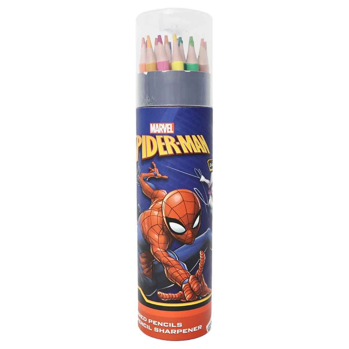Spider-Man 24- Coloured Pencils with Sharpener Unisex, 3-4 Years