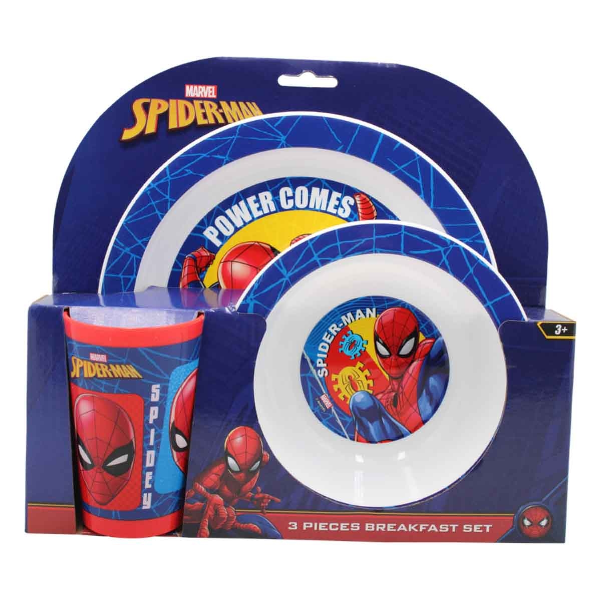 سبايدر مان طقم إفطار أطفال من 3 قطع آمن للاستخدام في الميكروويف