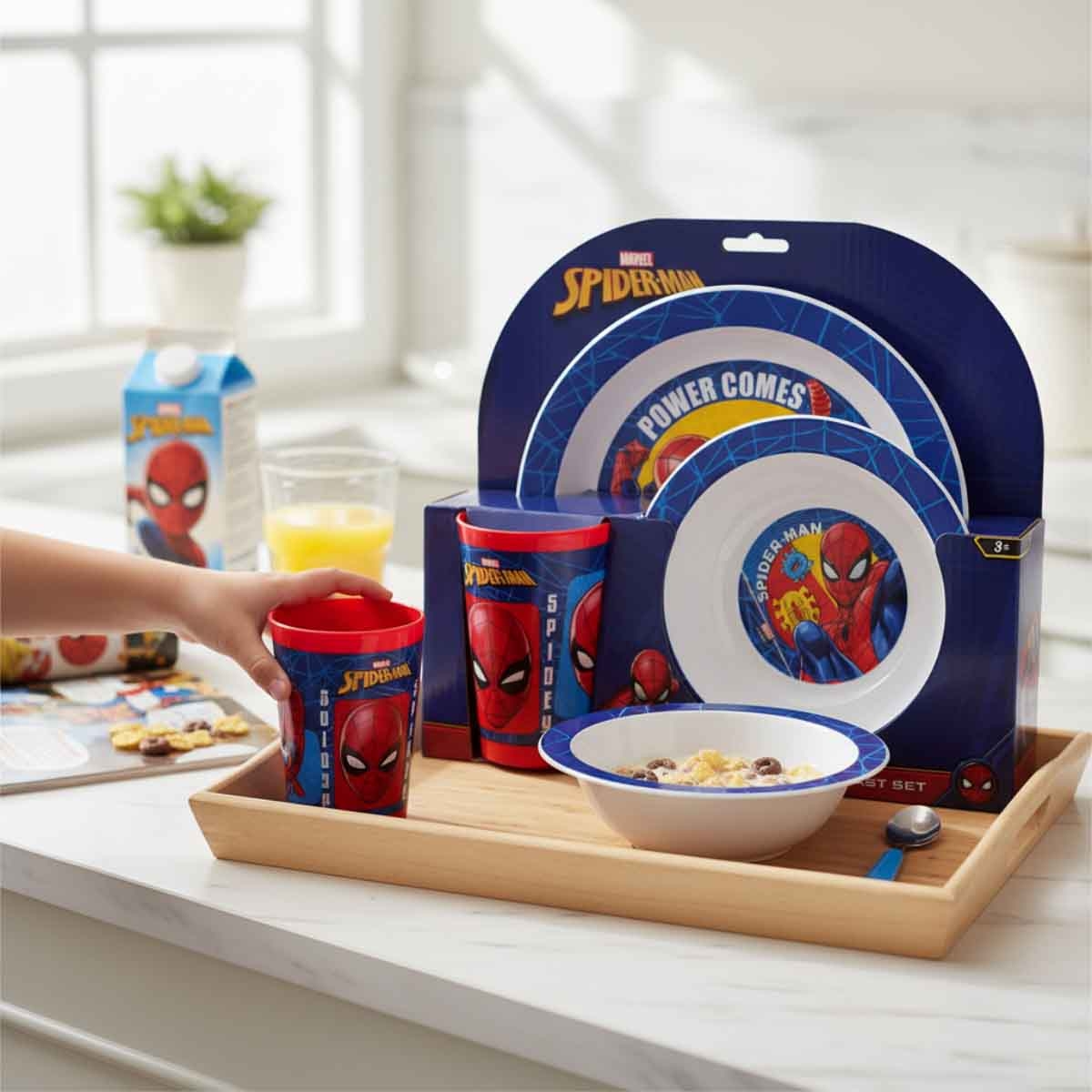 سبايدر مان طقم إفطار أطفال من 3 قطع آمن للاستخدام في الميكروويف
