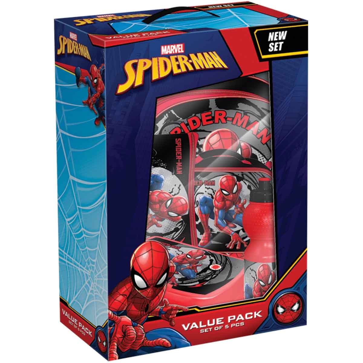 Spider-Man 5-in-1 16” Trolley Bag, Lunch Box, Bottle, Pencil Case & Lunch Bag Kit