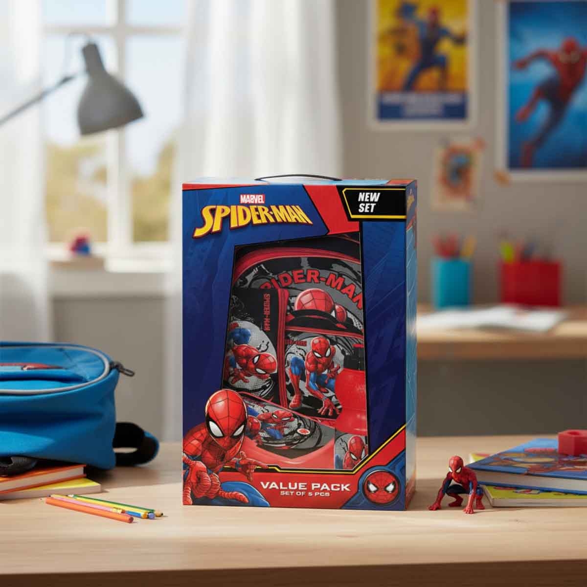 Spider-Man 5-in-1 16” Trolley Bag, Lunch Box, Bottle, Pencil Case & Lunch Bag Kit
