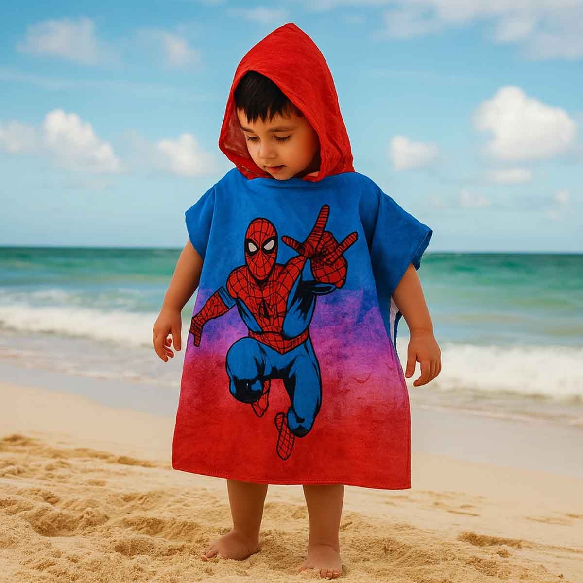Spiderman 100% Cotton Soft & Absorbent Hooded Poncho Kids Towel Boys, 3-4 Years