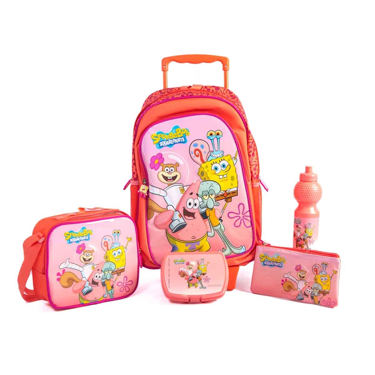 Spongebob 18" Trolley Bag School Set with Lunch Bag, Pencil Case, Water Bottle & Lunch Box