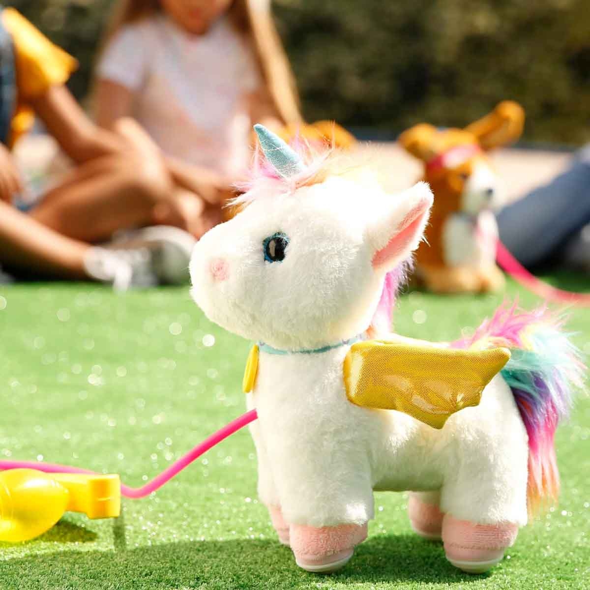 سبرنت دمية محشوة جرو كورجي لاكي يونيكورن مع حبل سحب للأطفال من عمر 0-2 سنة