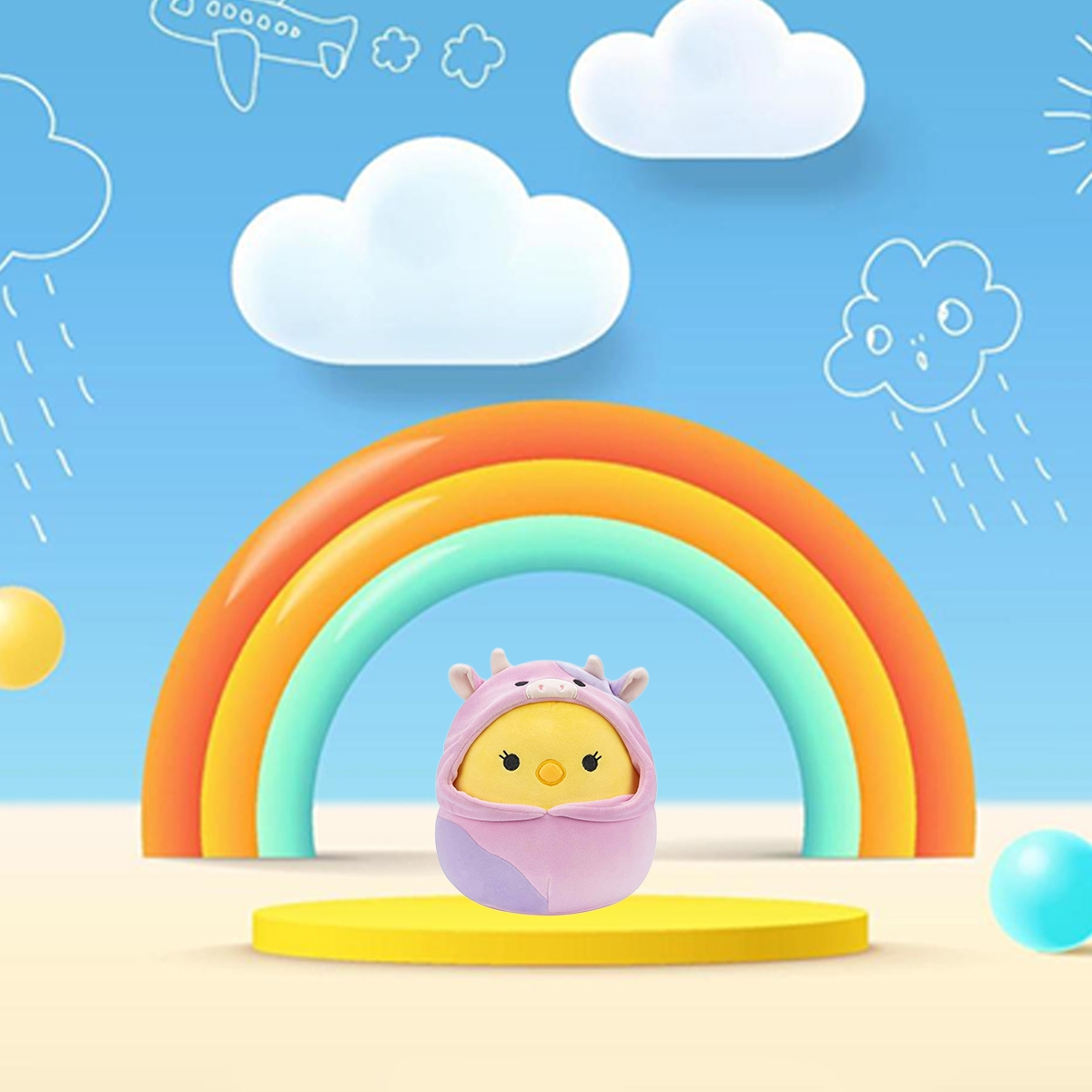 Squishmallows 12″ Aimee the Chick in Cow Hoodie Plush Toy Unisex, 3-4 Years