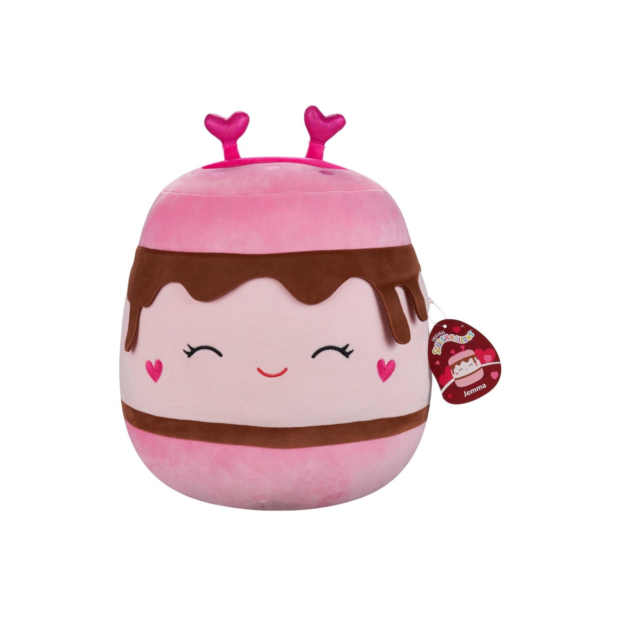 سكويشمالوز لعبة محشوة متوسطة 12 إنش جيمّا - س’mores وردية بعيون مغلقة وطوق قلب، للجنسين، من عمر 3 إلى 4 سنوات