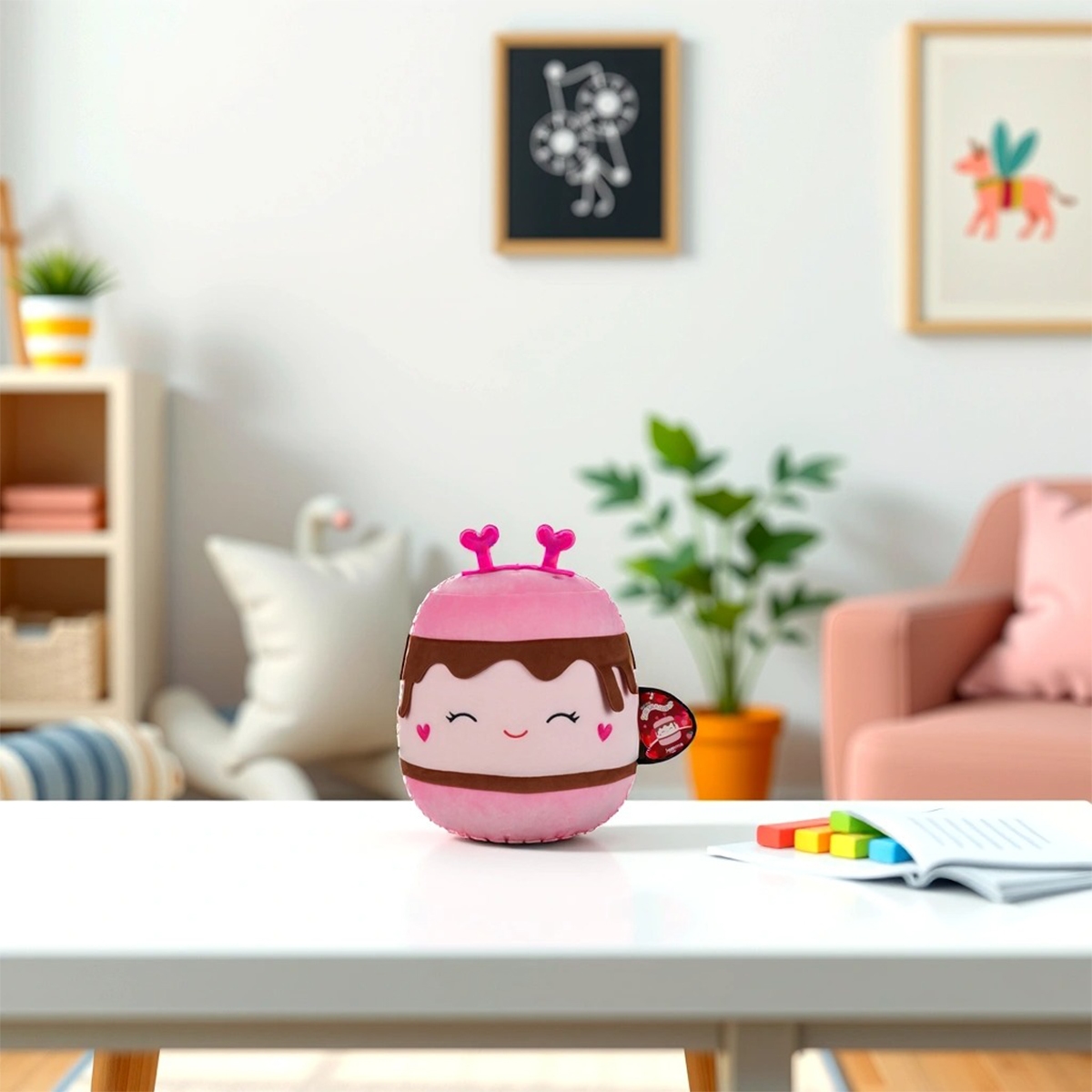 سكويشمالوز لعبة محشوة متوسطة 12 إنش جيمّا - س’mores وردية بعيون مغلقة وطوق قلب، للجنسين، من عمر 3 إلى 4 سنوات