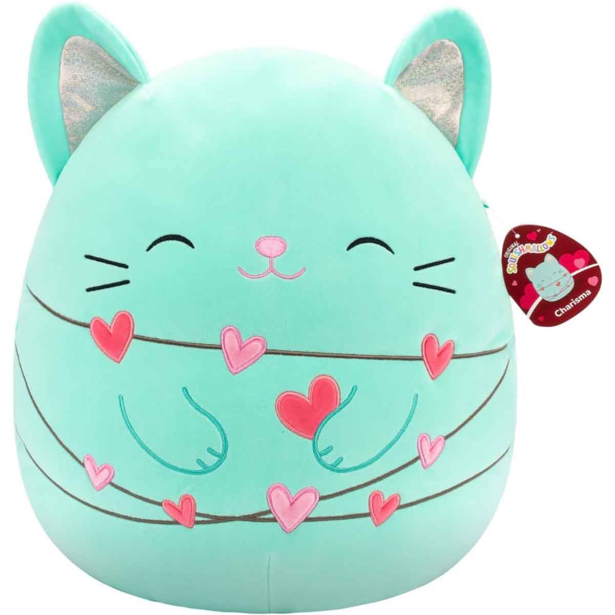 Squishmallows 16″ Charisma - Mint Cat with Closed Eyes and Heart String Lights Large Plush Toy Unisex, 3-4 Years