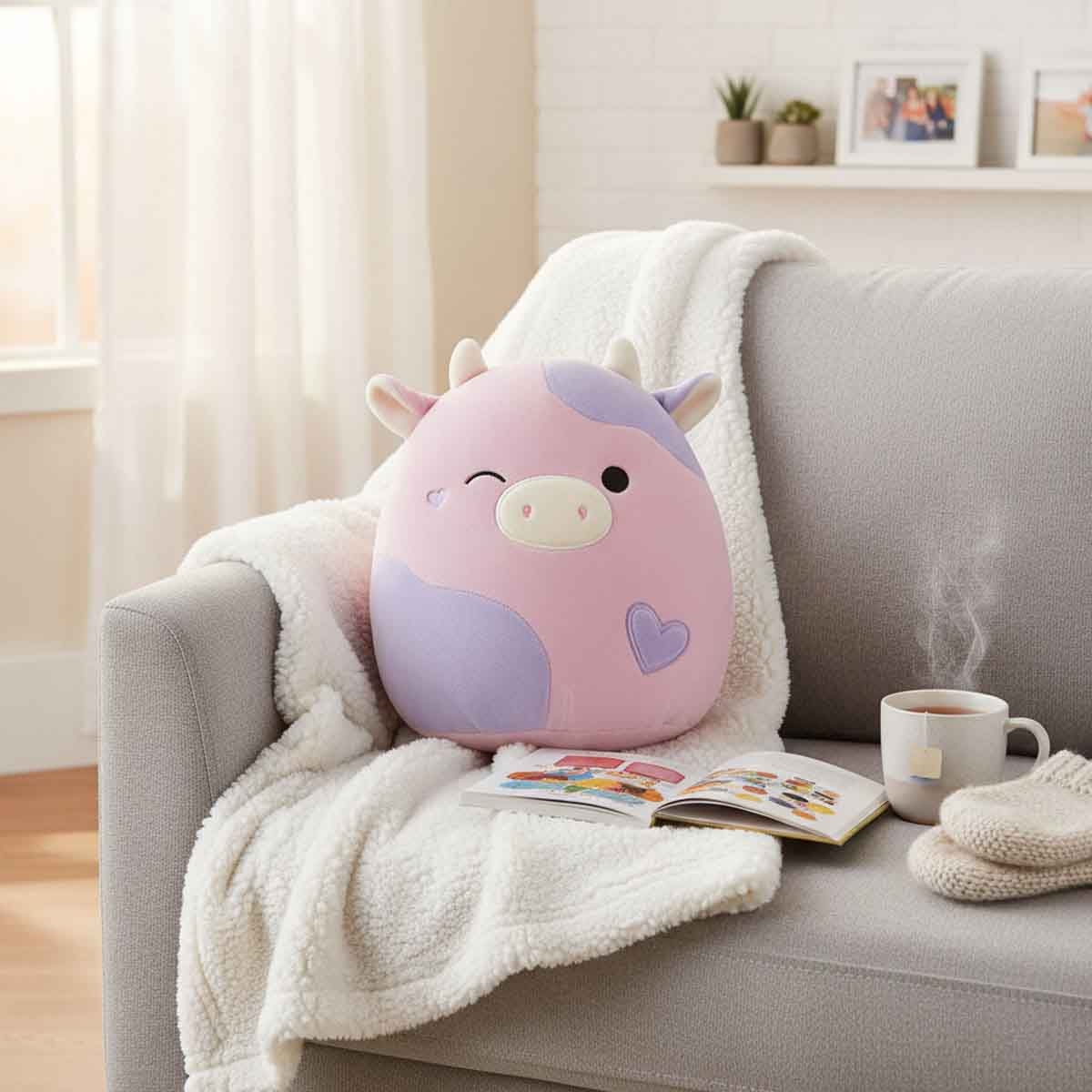 Squishmallows 16″ Valentines Patty - Winking Pink and Purple Cow with Hearts Large Plush Toy Unisex, 3-4 Years