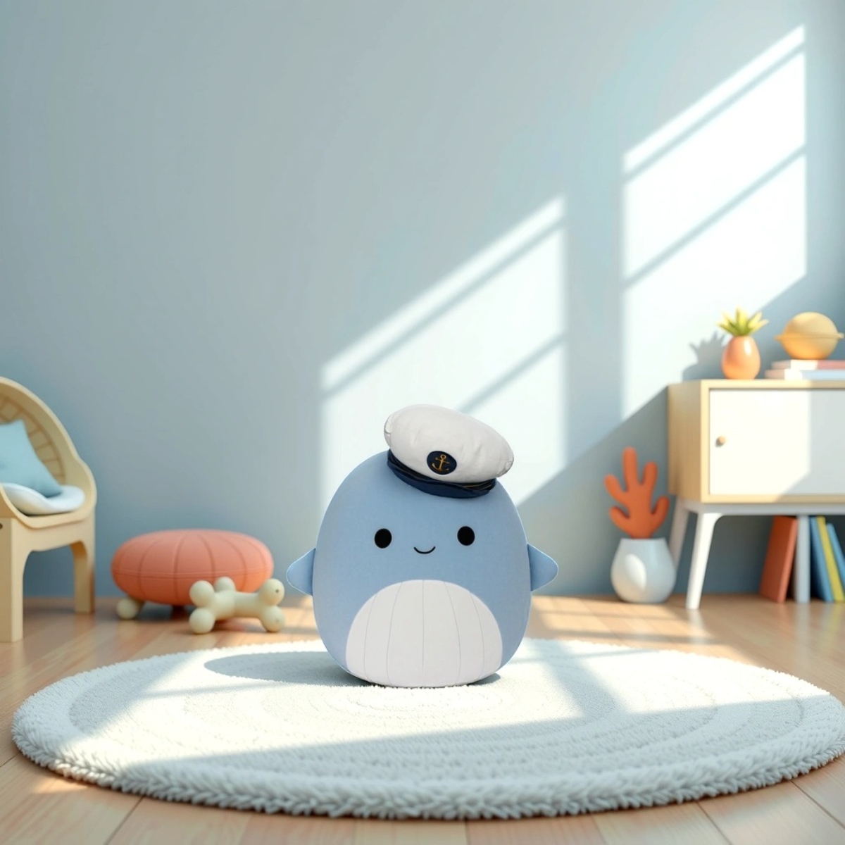 سكويشمالوز دمية محشوة على شكل حوت سامير مع قبعة بحار 20 إنش، للجنسين، من عمر 3 إلى 4 سنوات