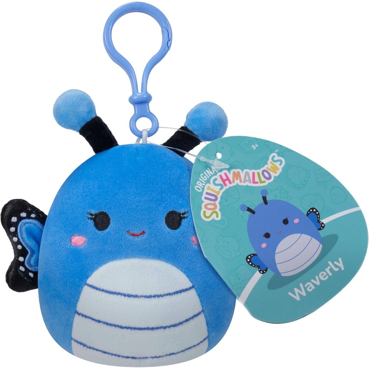 Squishmallows 3.5" Waverly Blue Butterfly Clip-On Plush Toy Unisex, 3-4 Years