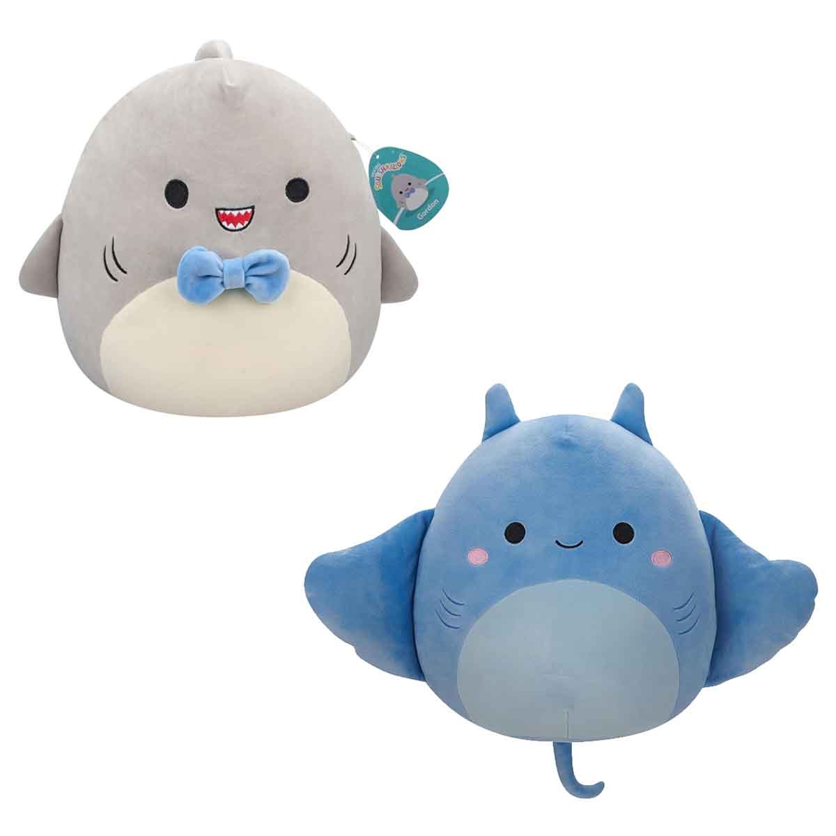 Squishmallows 7.5″ Gordon the Shark & 12″ Lux Blue Manta Ray Plush Toy Bundle Unisex, 3-4 Years