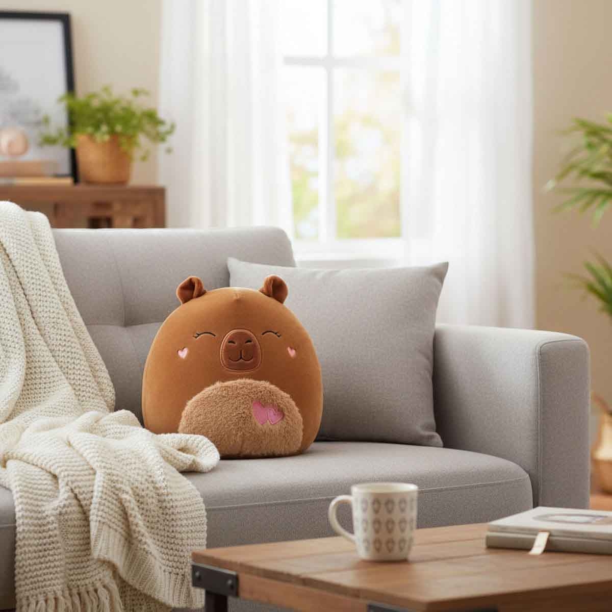 سكويشميلوز لعبة محشوة ليجيان كابيبارا بني 7.5 إنش بعيون مغمضة وقلوب للجنسين، 3-4 سنوات