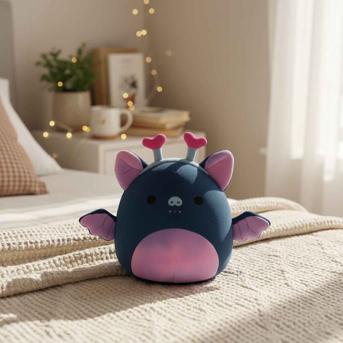 Squishmallows 7.5″ Milan - Girly Goth Navy Blue Fruit Bat with Fuzzy Belly and Heart Headband Little Plush Toy Unisex, 3-4 Years