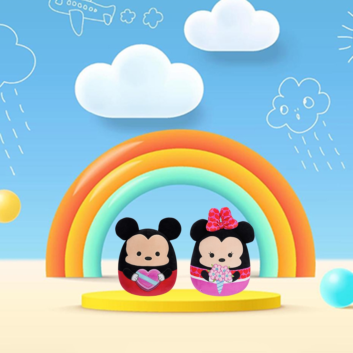 سكويشمالوز لعبة محشوة 8 إنش، ميكي وميني ماوس، مجموعة من 2، للجنسين، من عمر 3 إلى 4 سنوات