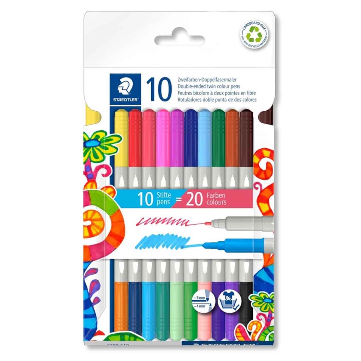 Staedtler Double Ended Fibre Tip Pen Unisex, 3-4 Years, Pack of 10