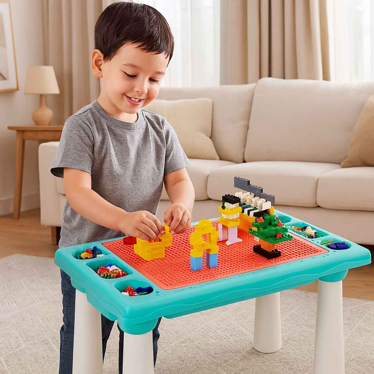 كيكبيبي طاولة مكعبات لعب متعددة الوظائف مكونة من 300 قطعة للجنسين، من 3 إلى 4 سنوات