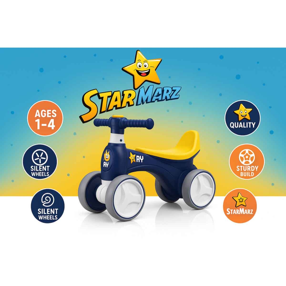 ستارمارز دراجة توازن ركوب يدوية للأطفال للجنسين، 3-4 سنوات