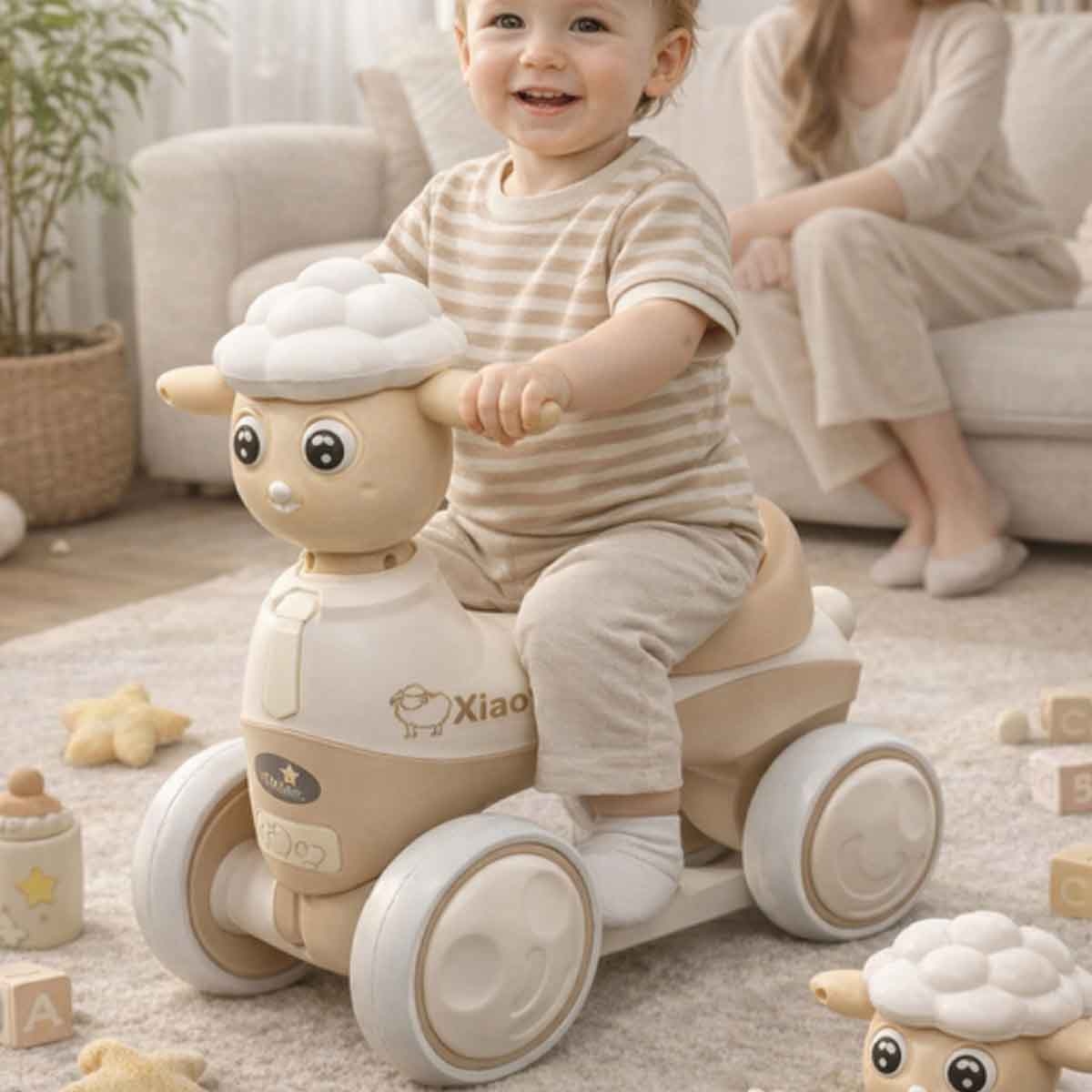 ستارمارز سيارة ركوب يدوية بتصميم خروف موسيقي باللون للأطفال للجنسين، 3-4 سنوات