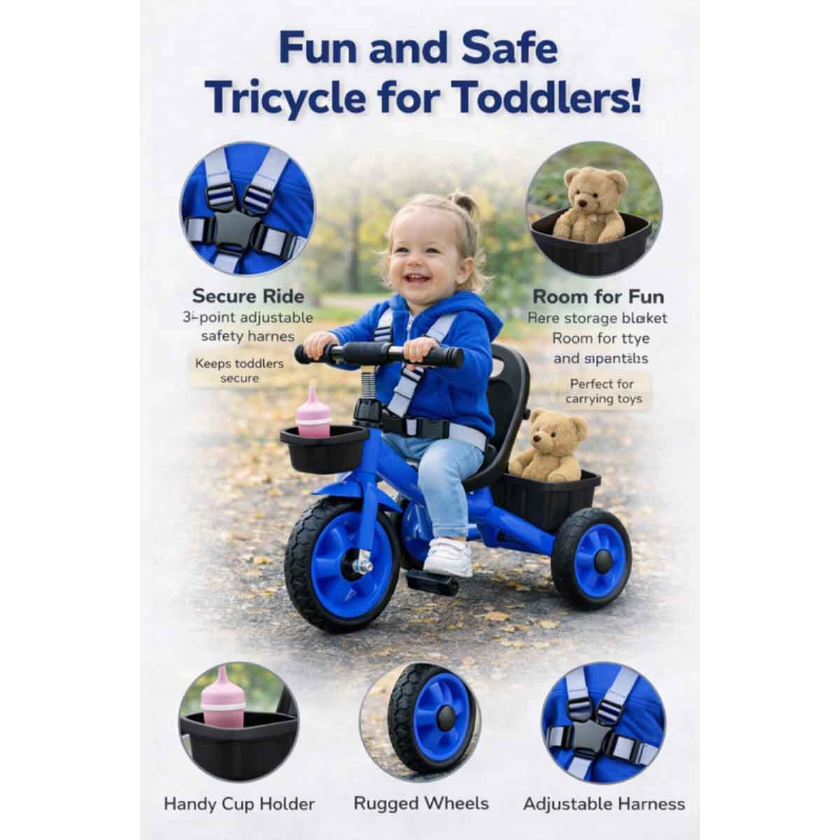 StarMarz Blue 3-Wheel Manual Ride-On Toy Tricycle Unisex, 3-4 Years