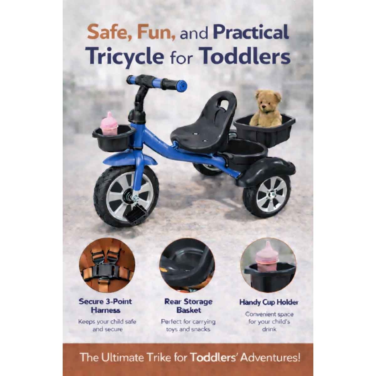 StarMarz Blue 3-Wheel Manual Ride-On Tricycle Unisex, 3-4 Years