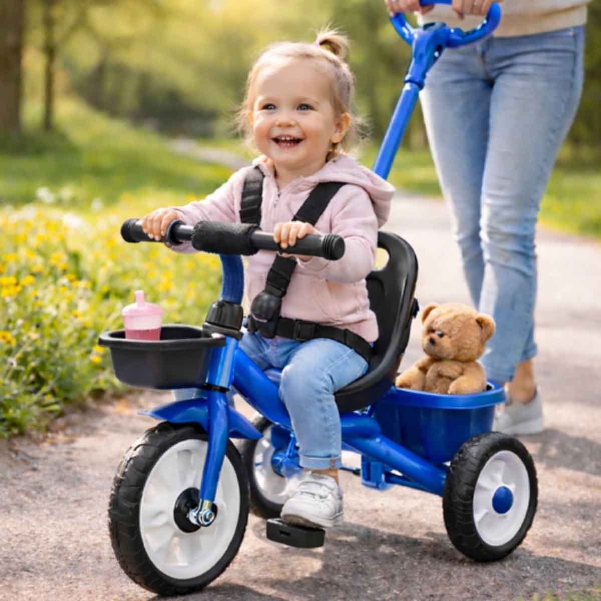 StarMarz Blue Kids Manual Ride-On Tricycle with Push Handle Unisex, 3-4 Years