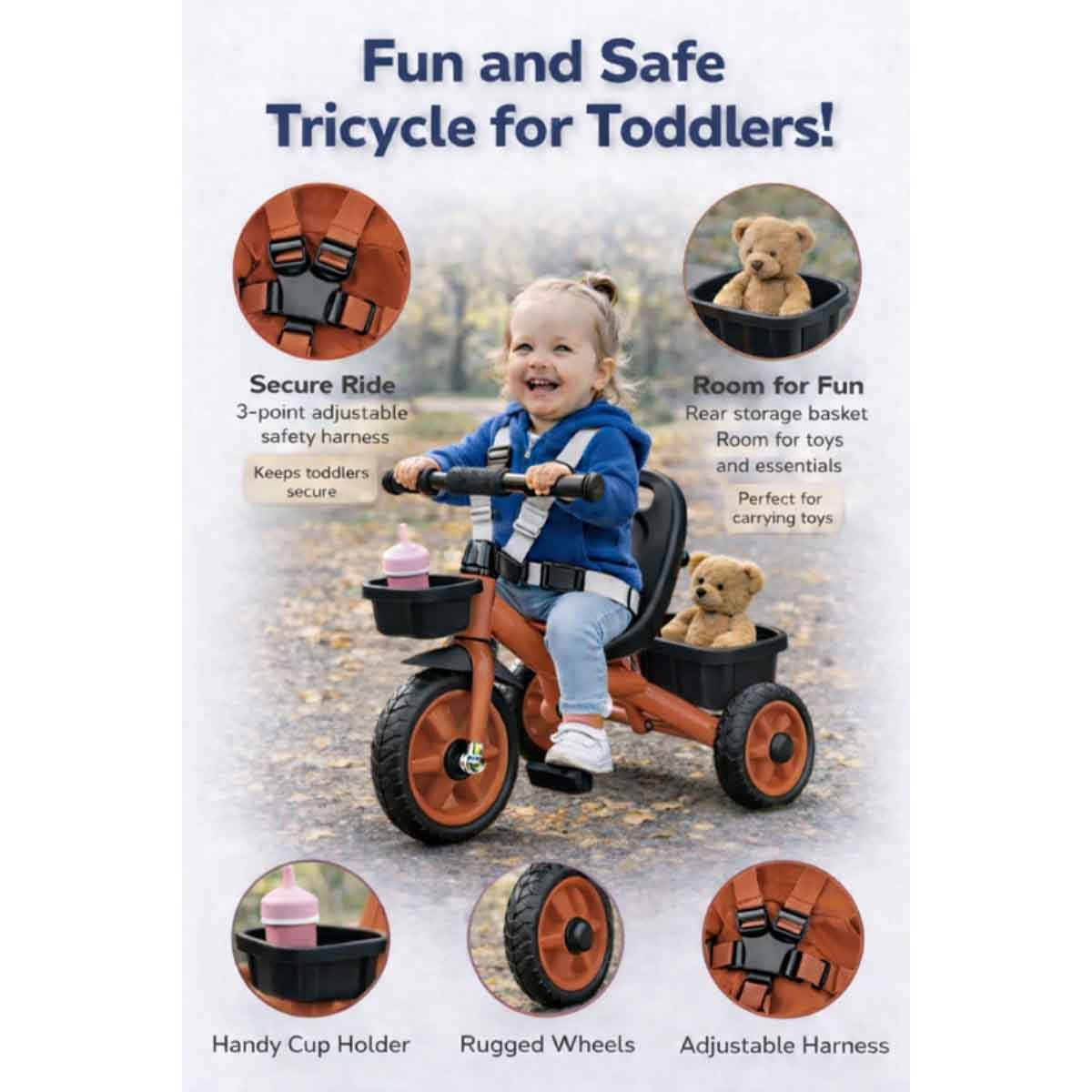 StarMarz Brown 3-Wheel Manual Ride-On Toy Tricycle Unisex, 3-4 Years