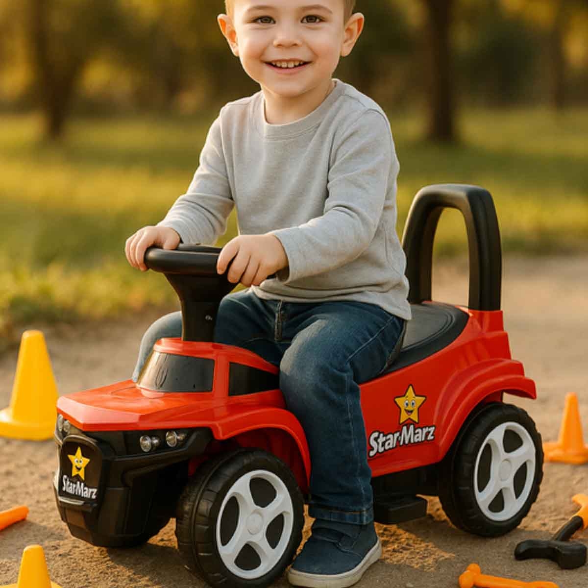 ستارمارز سيارة ركوب يدوية بتصميم إنشائي للأطفال للجنسين، 3-4 سنوات