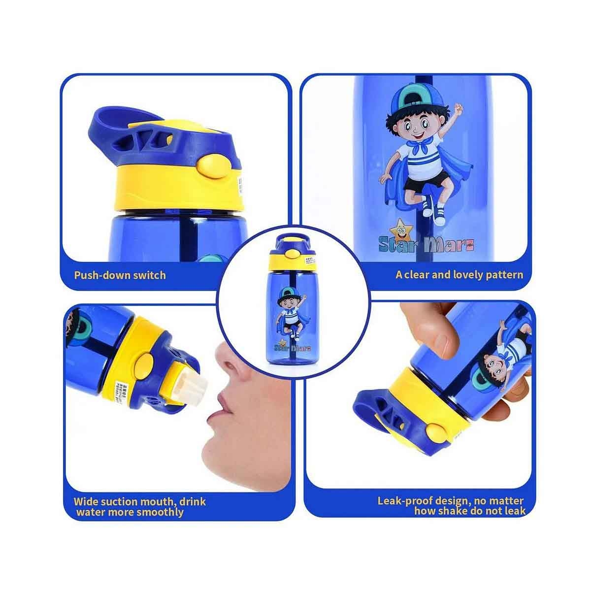 ستارمارز زجاجة مياه للأطفال بسعة 480 مل باللون الأزرق مع غطاء شرب للبنات من عمر 3-4 سنوات