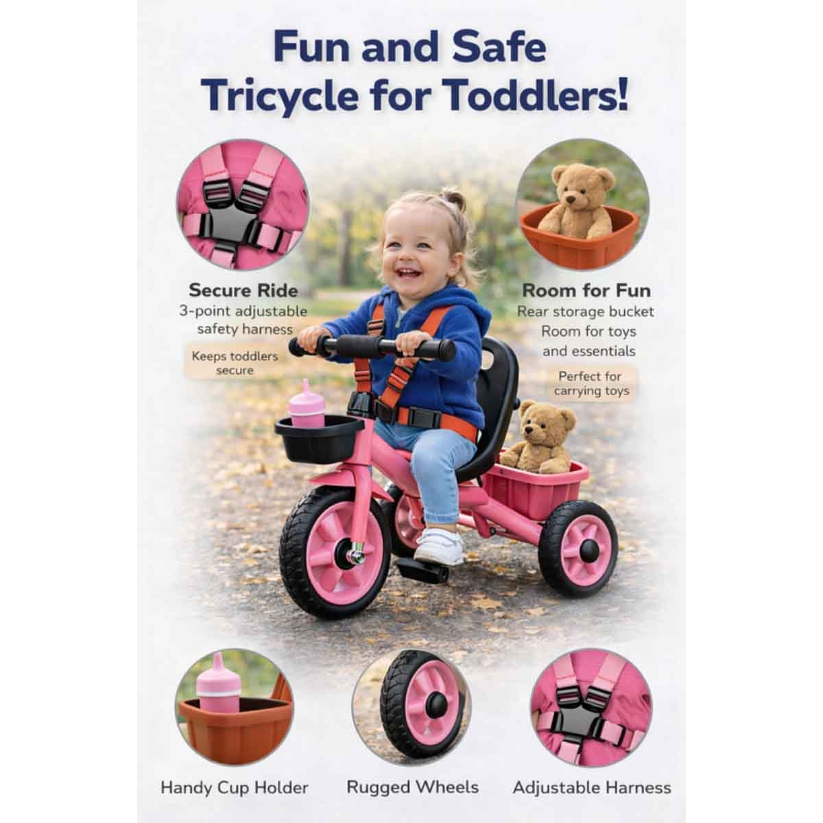 StarMarz Pink 3-Wheel Manual Ride-On Toy Tricycle Unisex, 3-4 Years