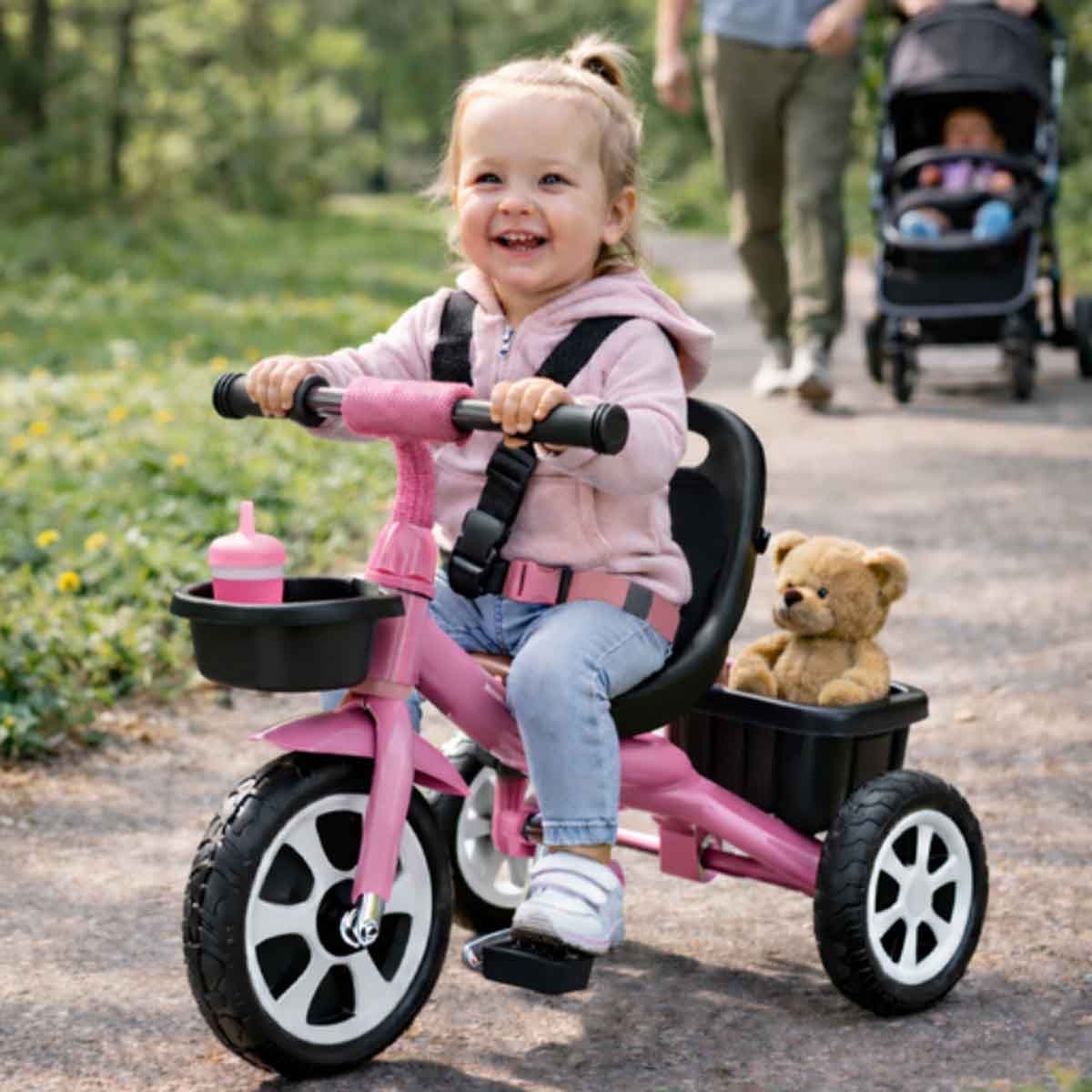 StarMarz Pink Kids 3-Wheel Manual Ride-On Tricycle Unisex, 3-4 Years