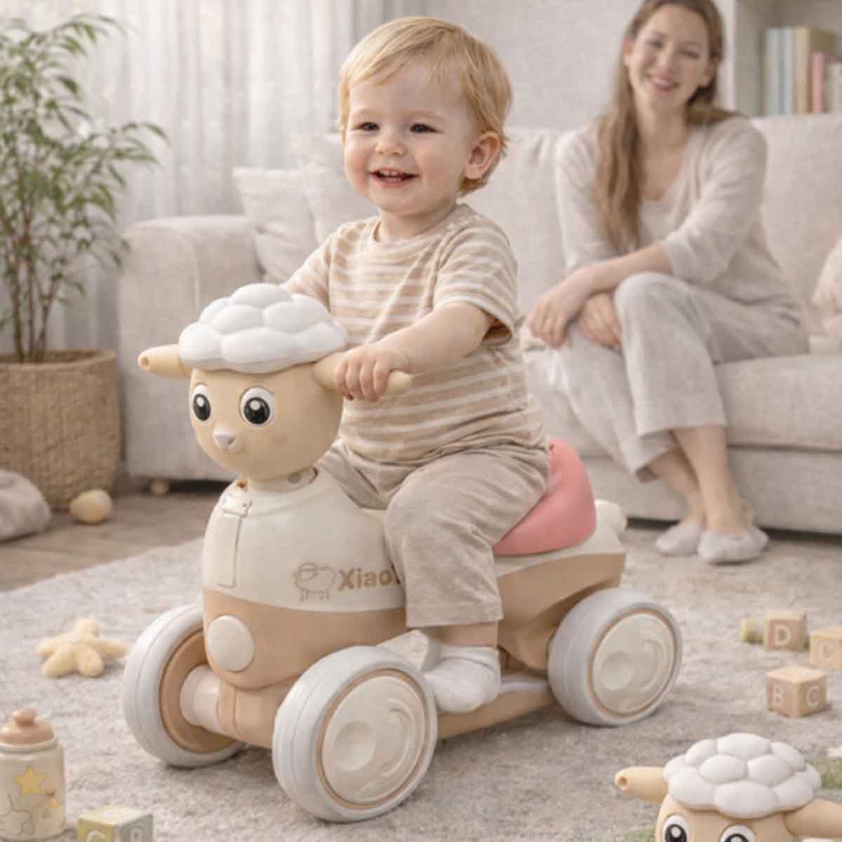 StarMarz Pink Musical Sheep Manual Ride-On Car Unisex, 3-4 Years